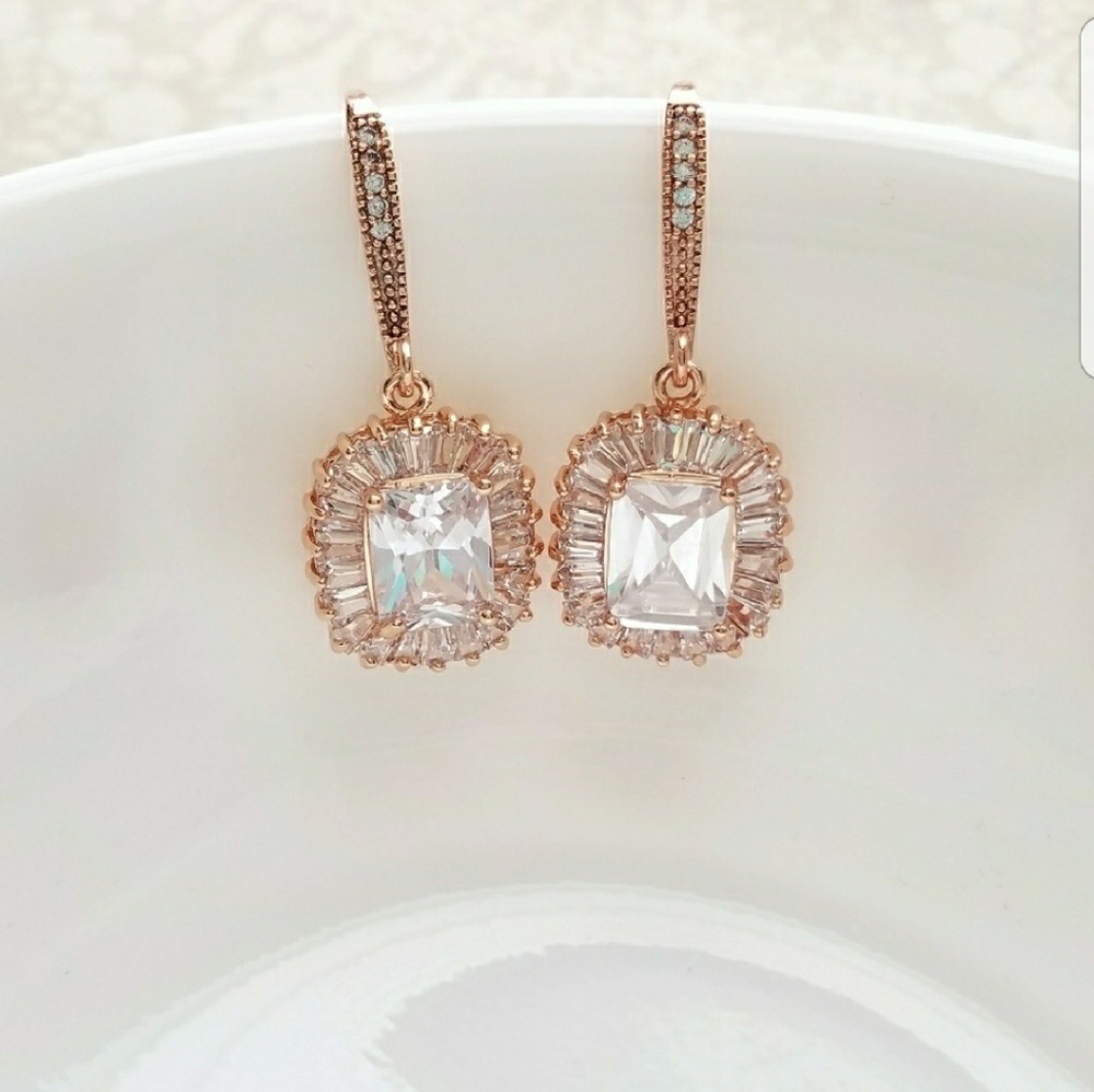 Rose Gold Simulated diamond dangle earrings
